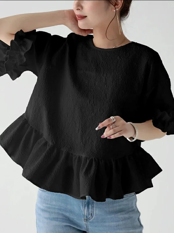 Chic Lace-Up Bubble Sleeve T-Shirt