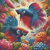 Diamond Painting -DIY Round Drill Fighting Fish in the Flower Bushes(40x40cm)