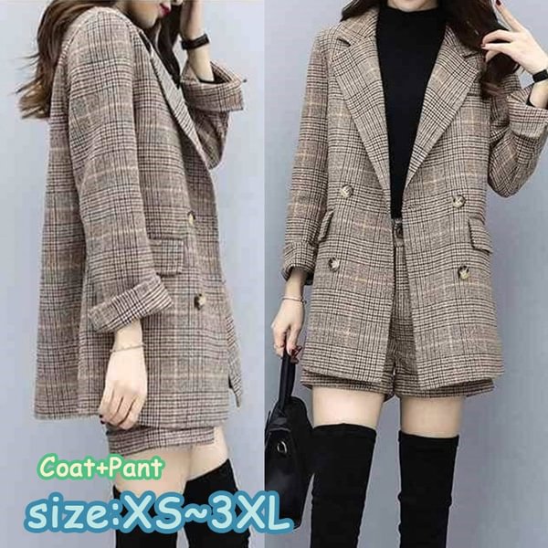 Winter Plaid Two Piece Suits Outfits Women Plus Size Long Sleeve Suit And Shorts Sets Office Elegant Fashion Office Sets - Shop Trendy Women's Fashion | TeeYours