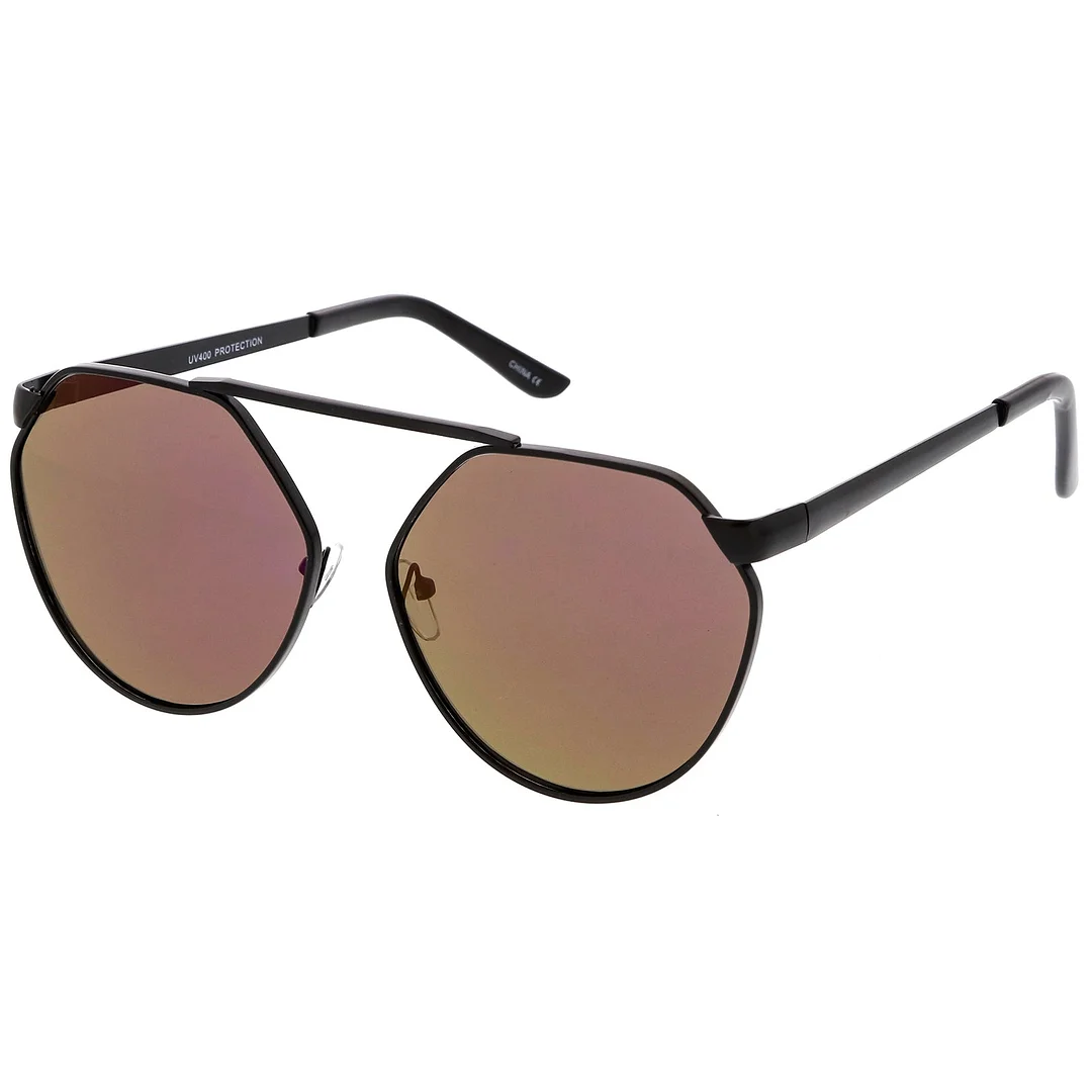 Oversize Geometric Metal Aviator glasses With Mirrored Flat Lens 60mm