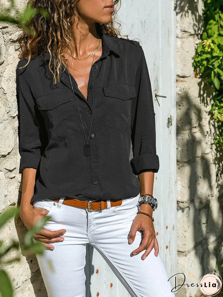 Casual Long Sleeve Top with Pockets