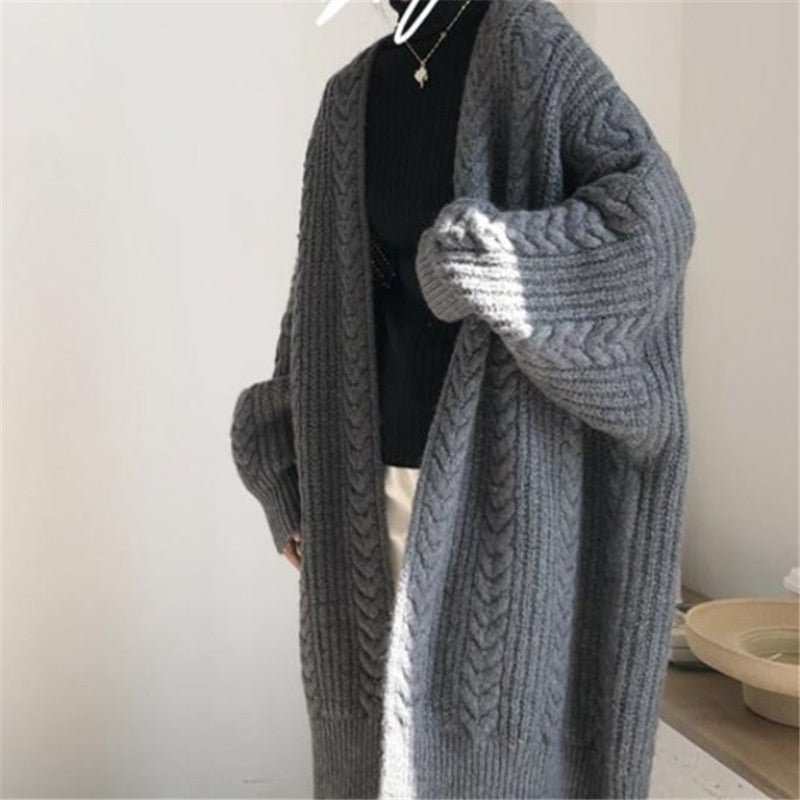Autumn New Long Knit Cardigan Long Sleeve Lazy Twist Sweater Coat | EGEMISS