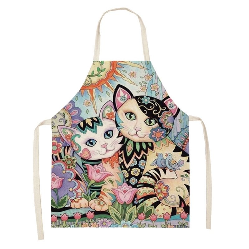 Linen Kitchen Apron - Flower Cat letclo 