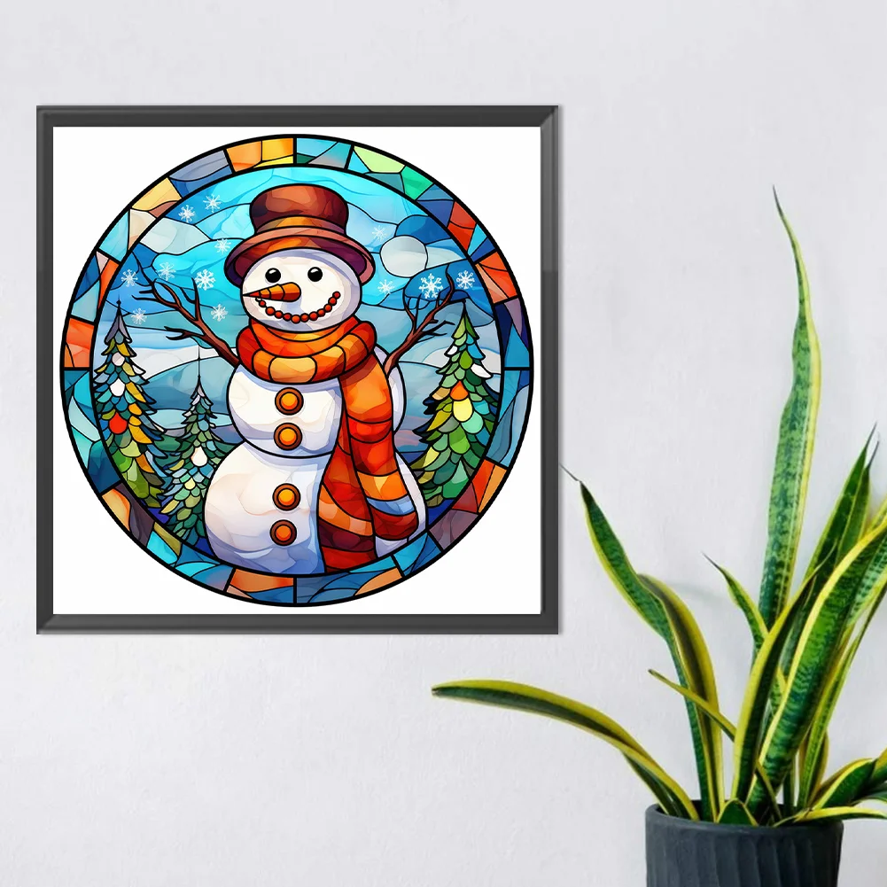 Diamond Painting - Full Round Drill - Stained Glass Snowman(Canvas|30*30cm)