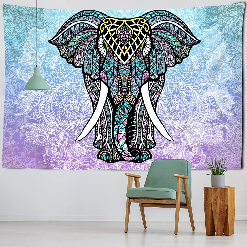 Indian Style Elephant Tapestry Wall Hanging Yoga Mat for Home Bedroom Decor Mandala Psychedelic Polyester Tapestry