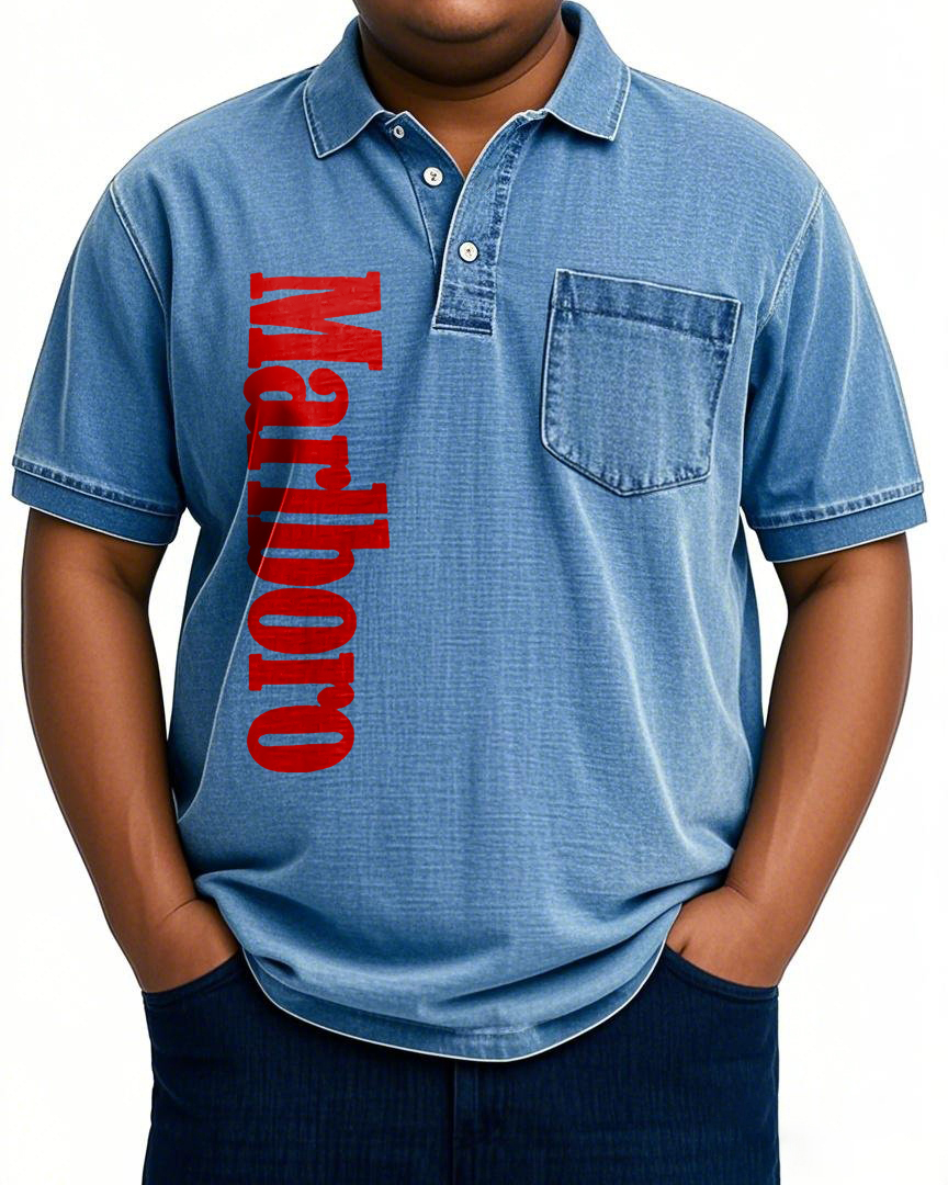 Big & Tall Men's Red LettersDenim Pockets Short Sleeve T-Shirt
