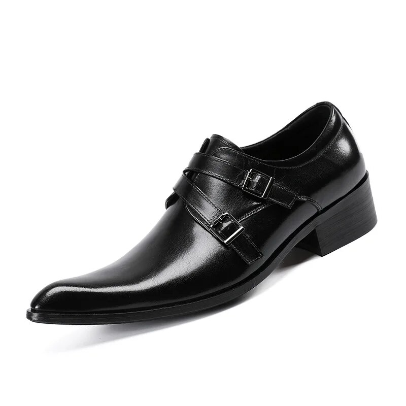 VCSHOES Mens Office Business Shoes Genuine Leather Wedding Suit Dress Loafers Buckle Formal Men Shoes