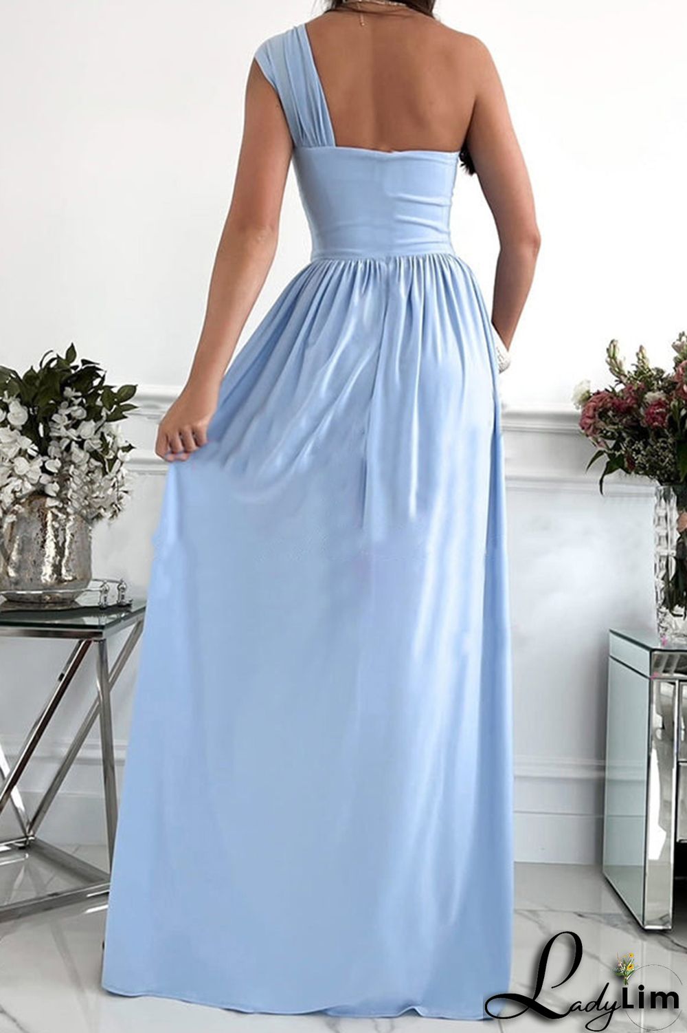 Green Fashion Sexy Solid Patchwork Backless Slit One Shoulder Evening Dress Dresses