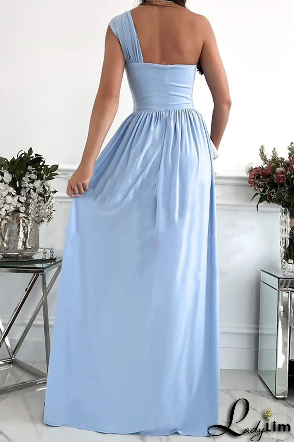 Green Fashion Sexy Solid Patchwork Backless Slit One Shoulder Evening Dress Dresses