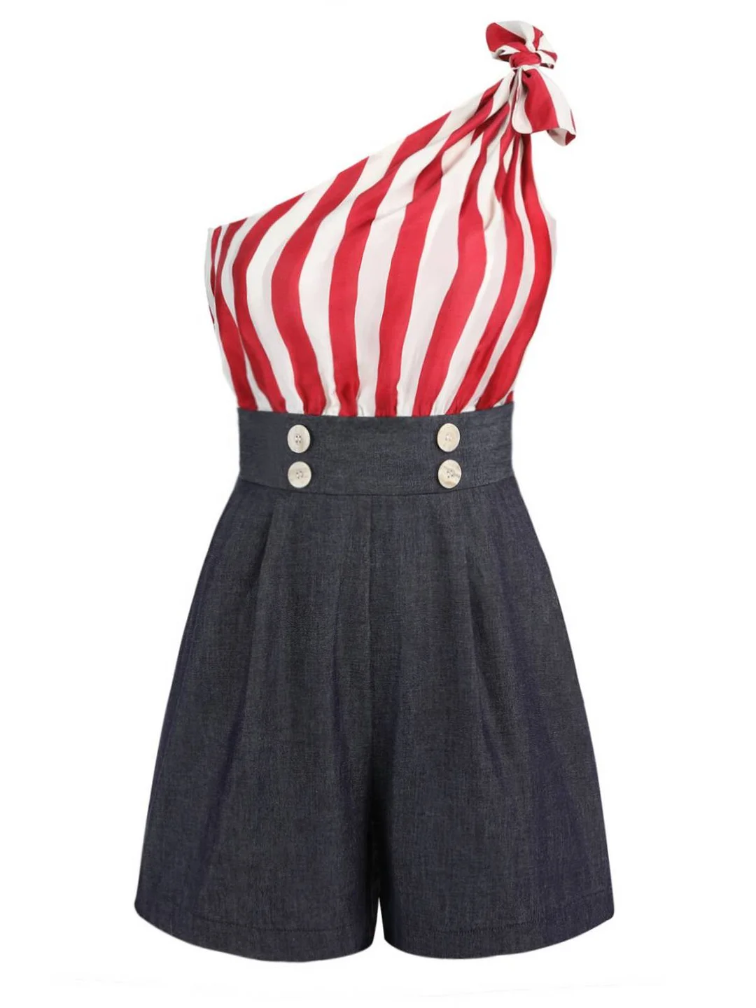 [Pre-Sale] Red Stripe Patchwork Independence Day Romper