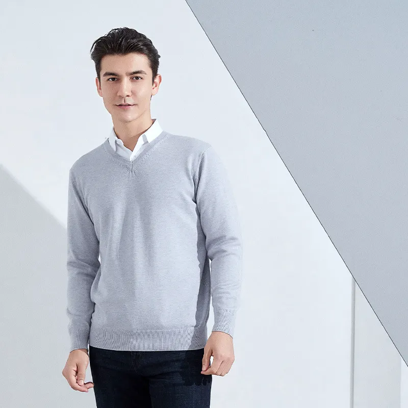 Churchf Churchf And Winter New Men's V Collar Loose Large Size Gentleman Sleeve Long Sleeve Sweater Middle-Aged Knit Chicken Heart Collar Bottom Shirt