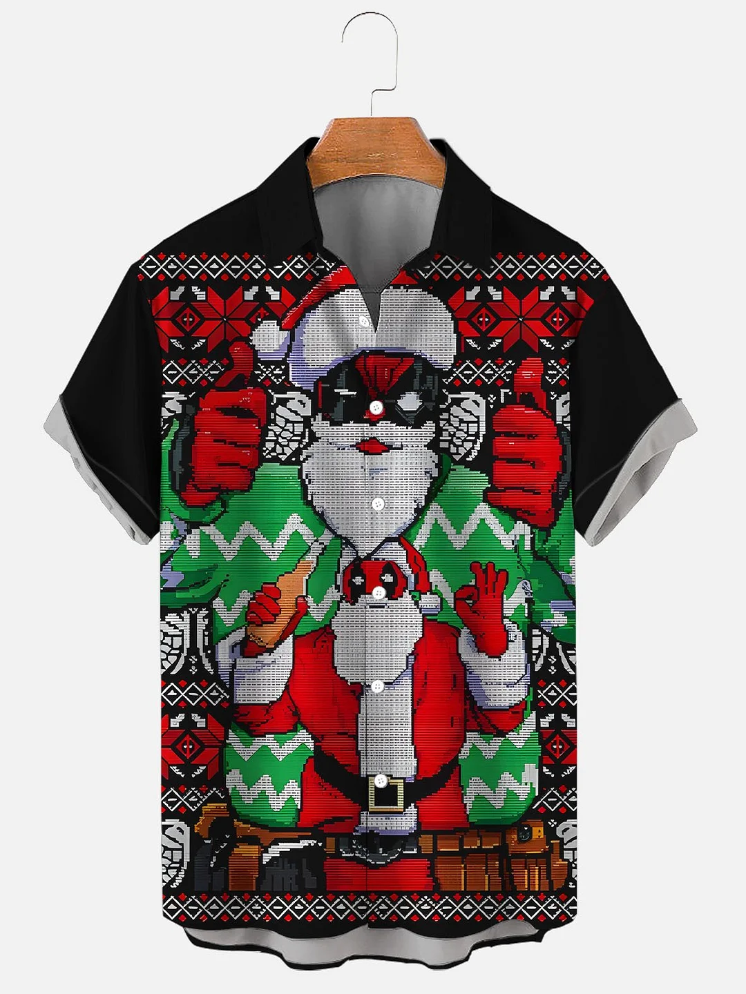 Men's Christmas Santa Claus Fun Art Print Casual Shirt