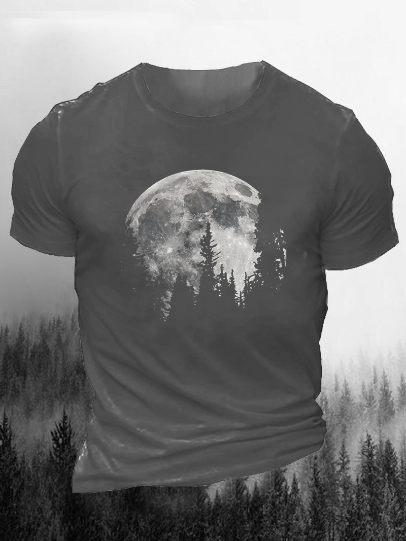 Men's Black Forest Night Printed Outdoor Casual Designer T-shirt