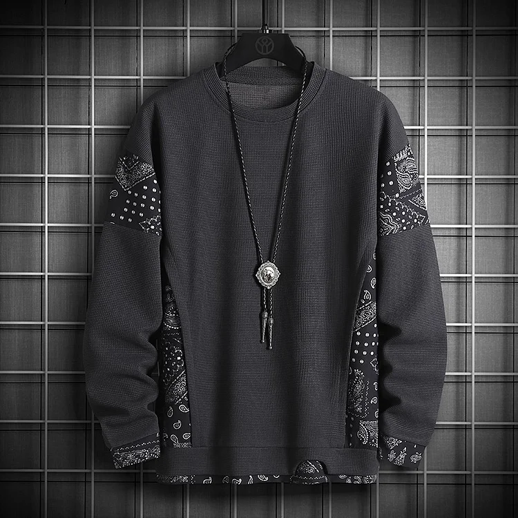 Casual Crew Neck Waffle Geo Pattern  Long Sleeve Sweatshirt