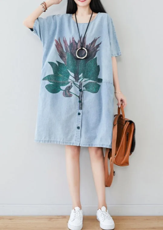 Summer Floral Printed Loose T-shirt Dress