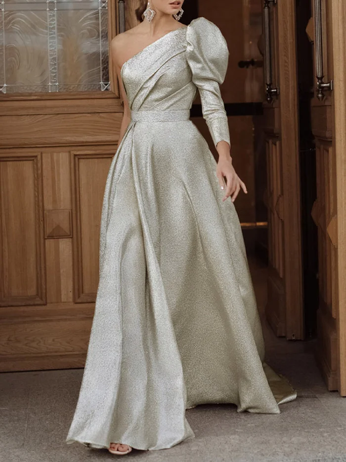 Slim-fit Long Dress with Slanted Sleeves