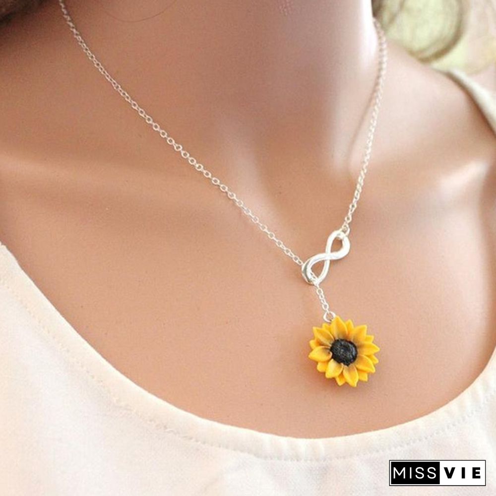 Sunflower Infinity Lariat Necklace, Yellow Sunflower Bridesmaid, Sunflower Flower Necklace, Bridal Flowers, Sunflower Bridesmaid Necklace