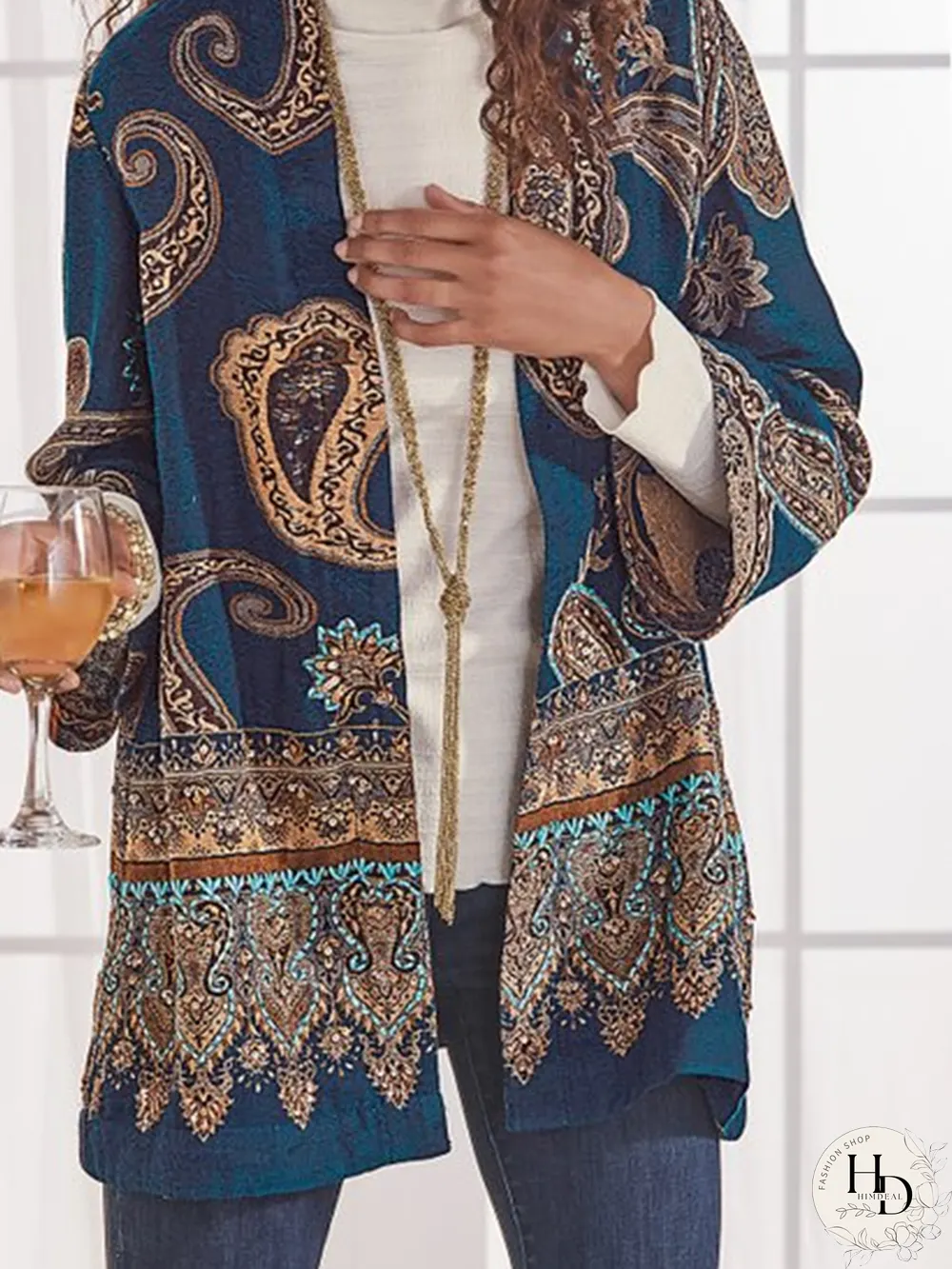 Long Sleeve Tribal Printed Outerwear