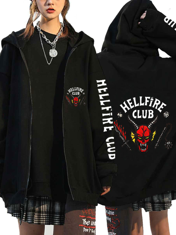 Stranger Things Season Printed Zippered Oversized Hoodie