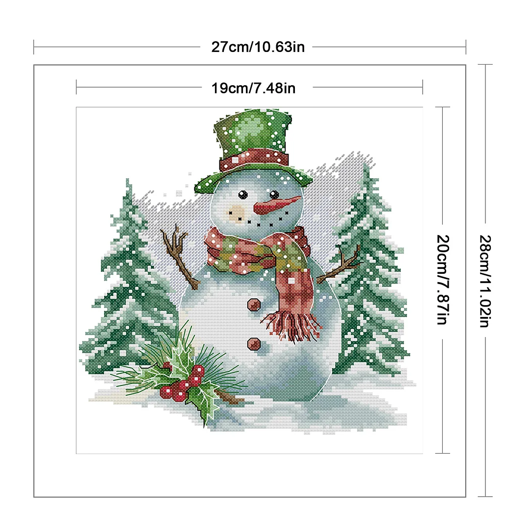 Green Snowman Partial 14CT DIY Stamped Cross Stitch Kits for Adults 27x28cm