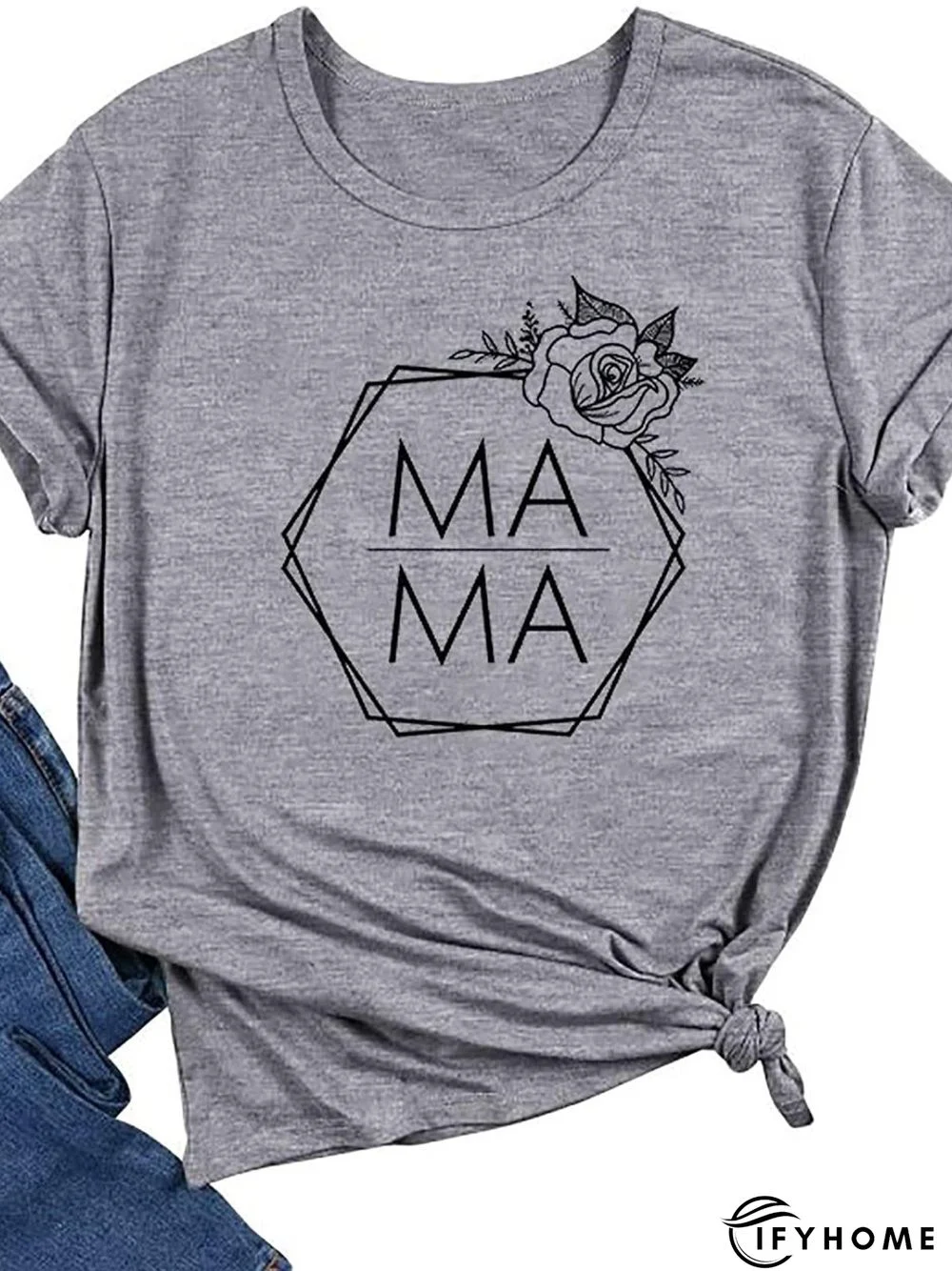 Vintage MAMA Floral Printed Short Sleeves Crew Neck Casual Top | IFYHOME