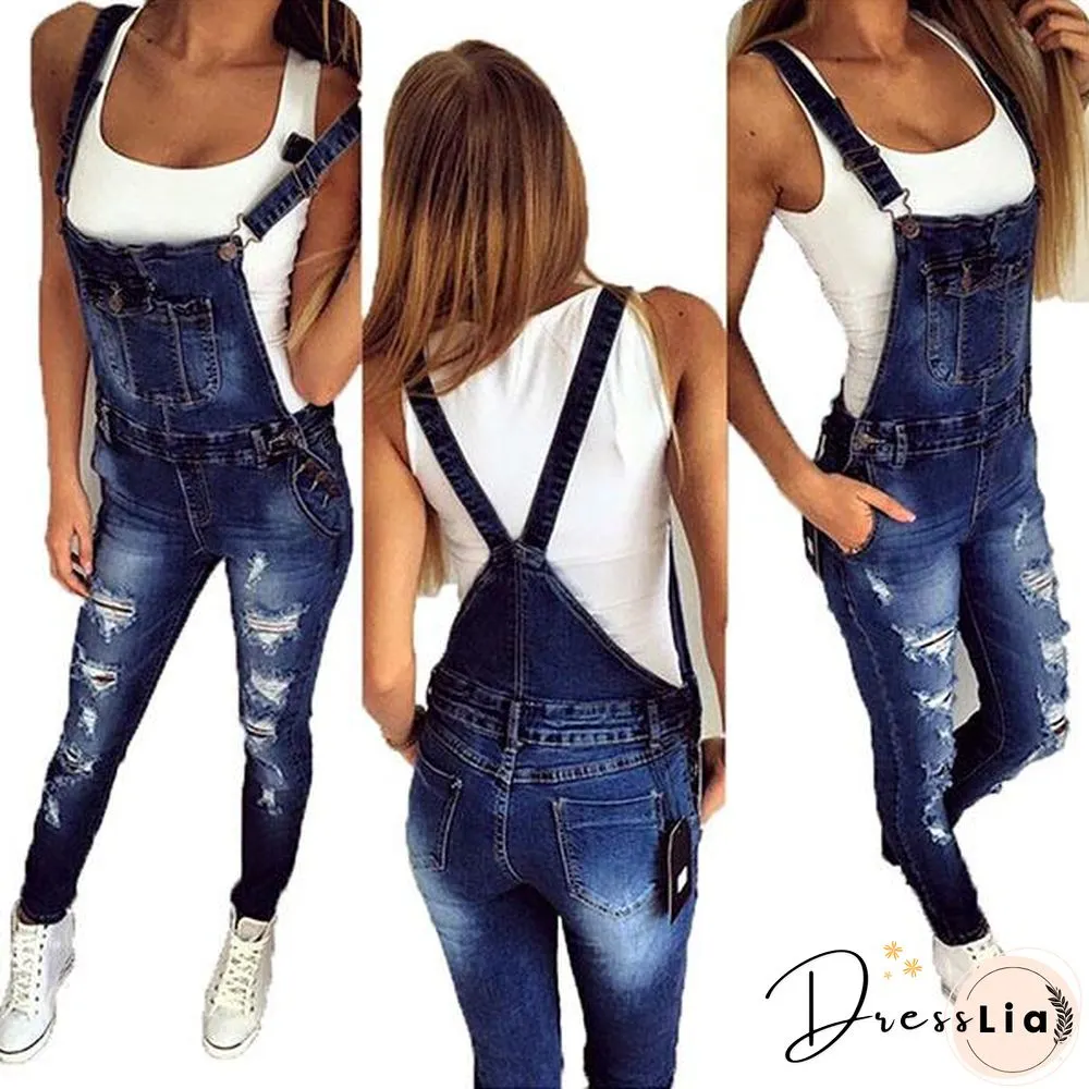 Women's Casual Holiday Hollow Out Denim Jumpsuit