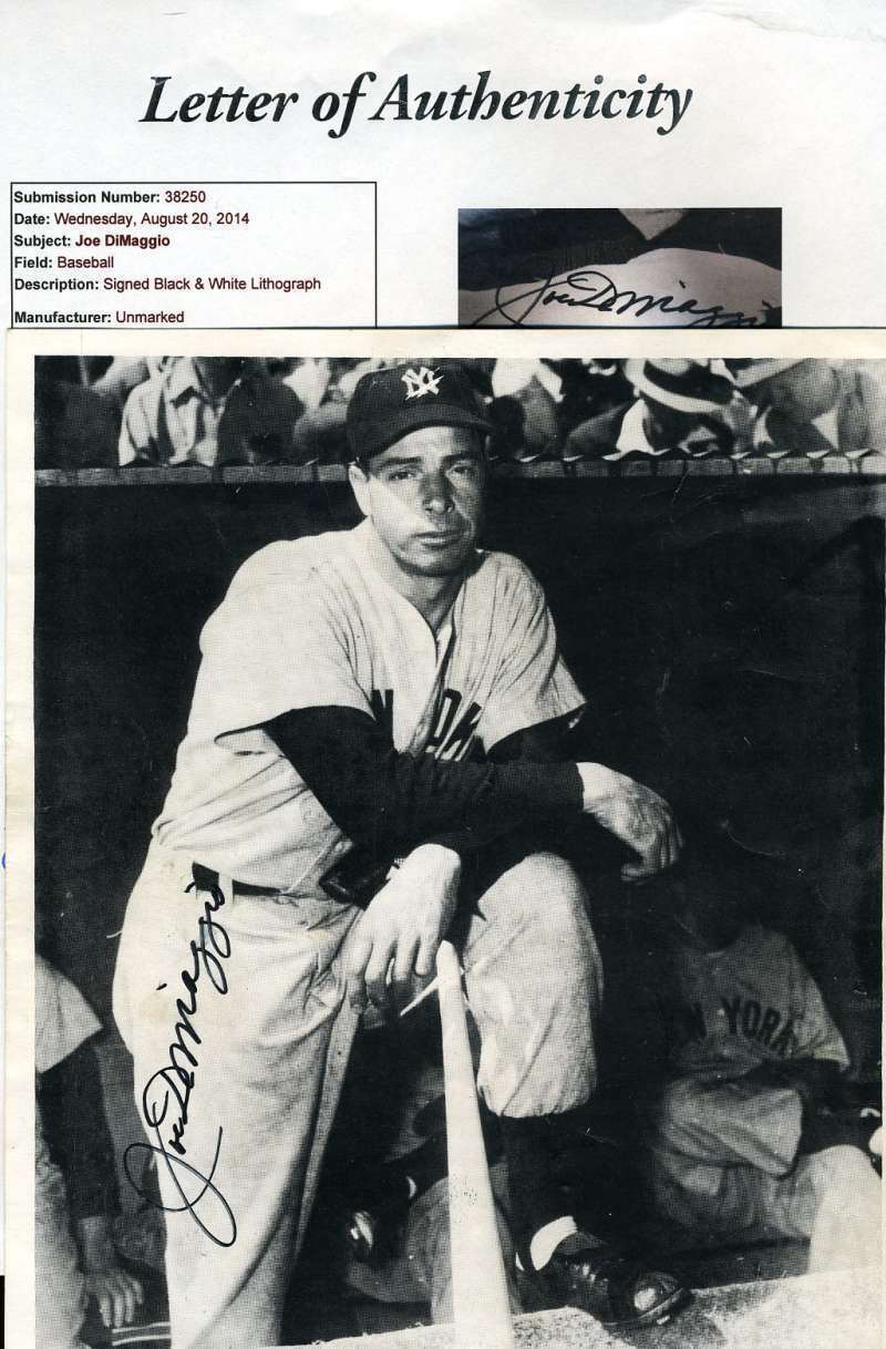 Joe Dimaggio Jsa Coa Autographed 8x9 Photo Poster painting Hand Signed Authentic