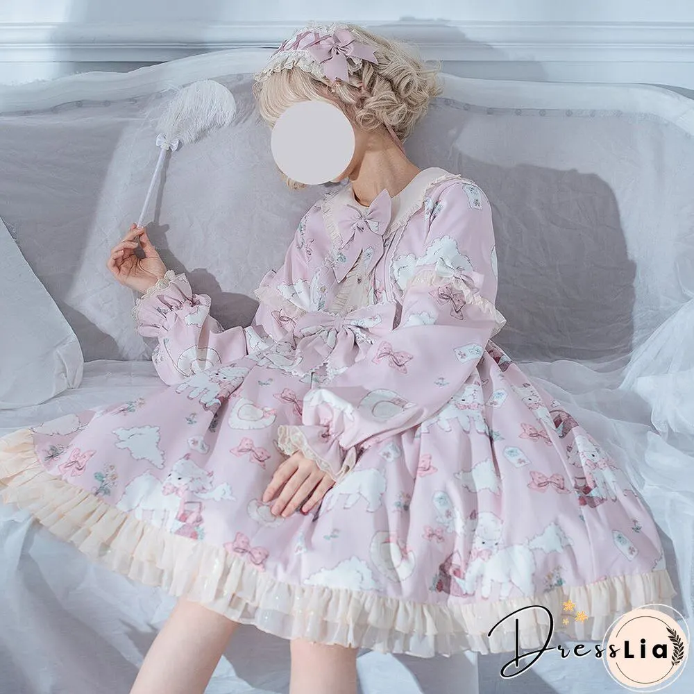 Kawaii Japanese Lolita Vintage dress Lamb Printing women soft girl style cute Princess