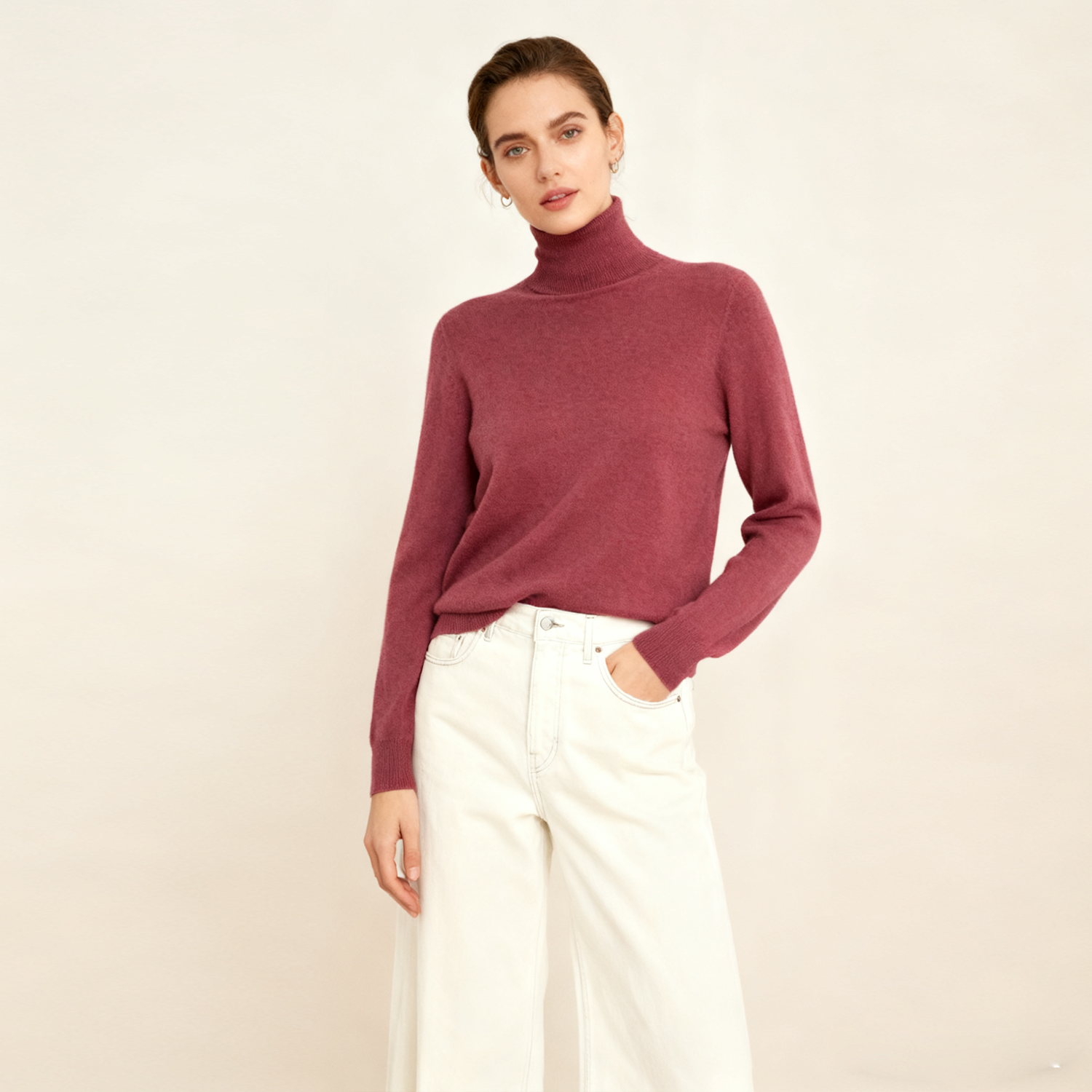 Basic High Lapel Neck Knitted Cashmere Sweater REAL SILK LIFE