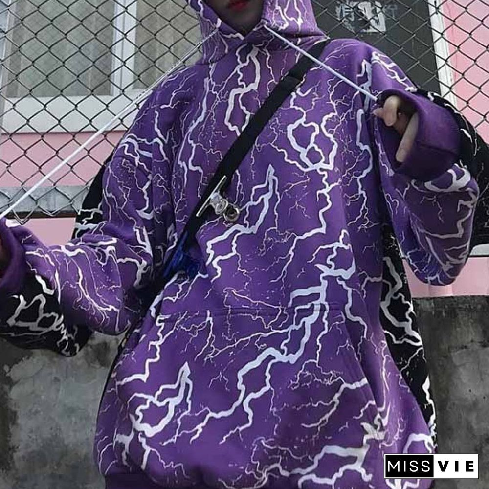 Ladies Stitching Printed Loose Long Hoodie