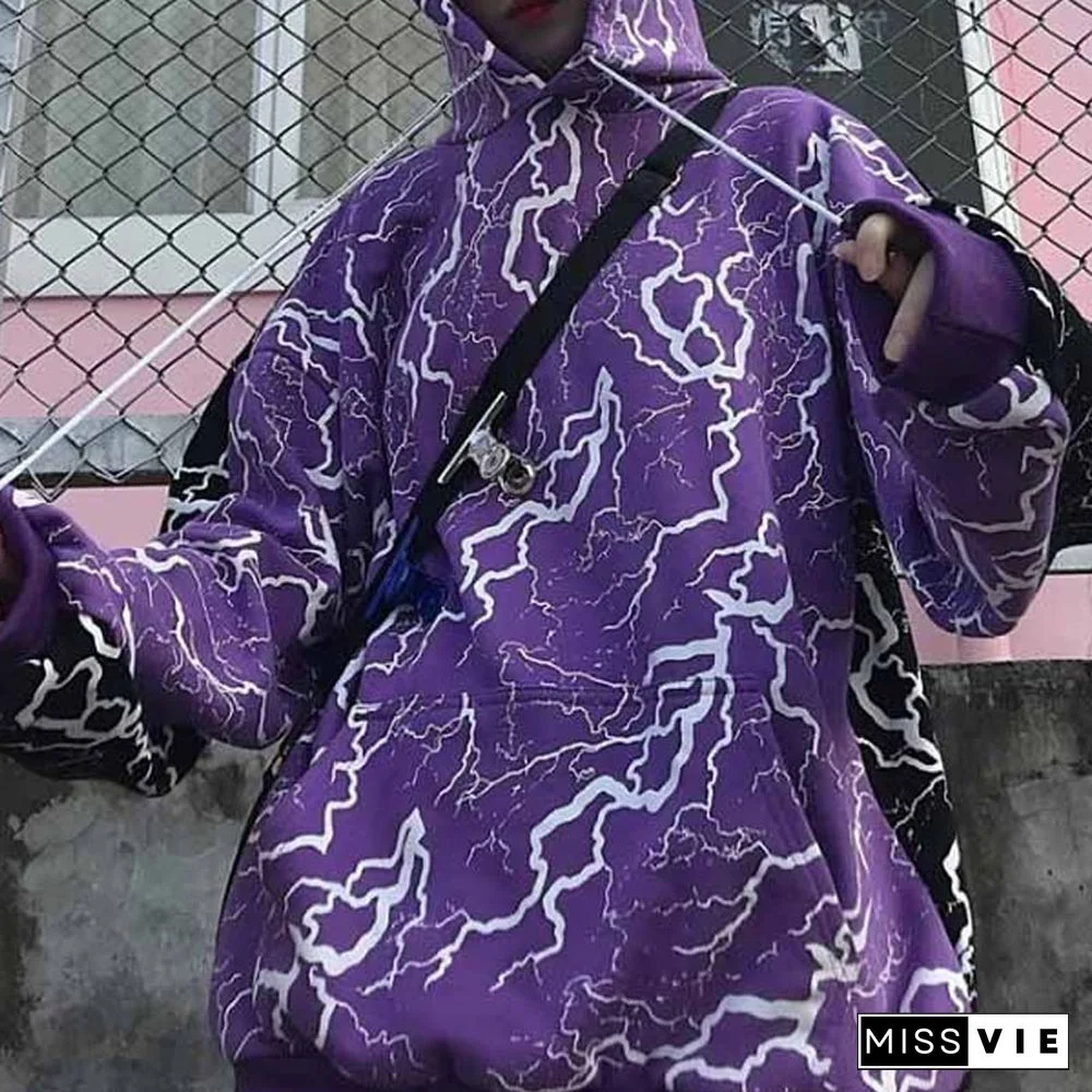 Ladies Stitching Printed Loose Long Hoodie