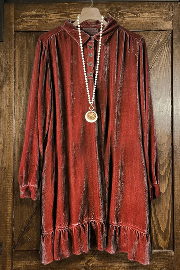 Vintage Ruffled Button Midi Dress