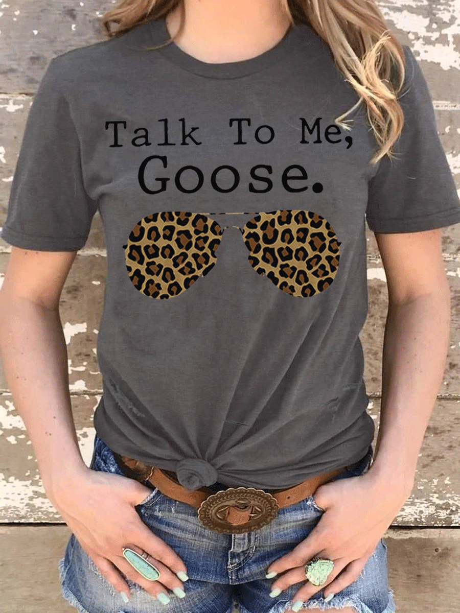 Talk To Me Goose Sunglasses Leopard Print T-shirt