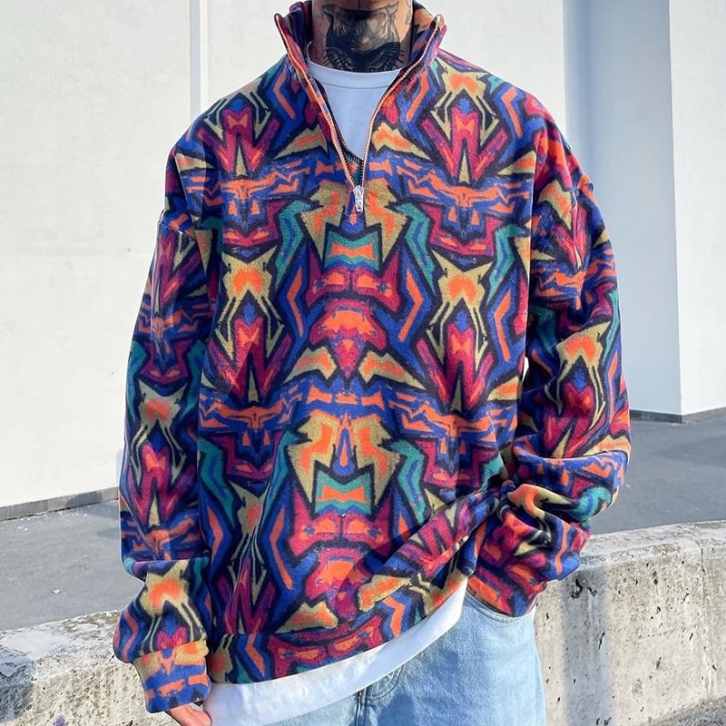 Full Print Zip Fleece Sweatshirt