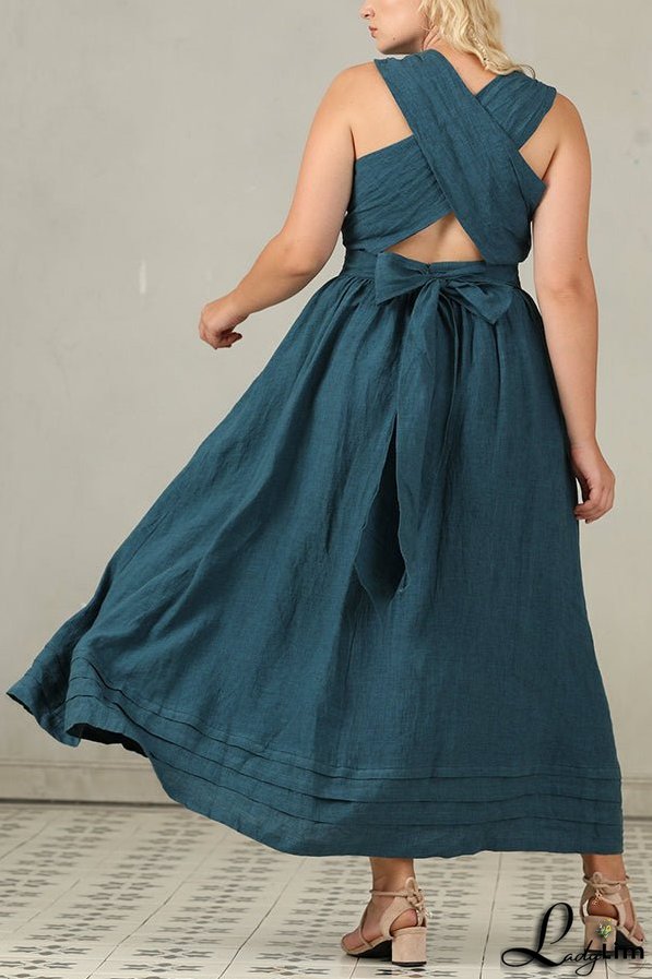 Cross Back O Neck Maxi Linen Dress