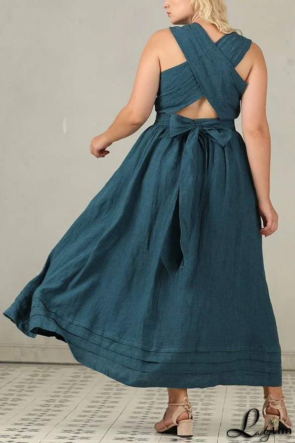 Cross Back O Neck Maxi Linen Dress