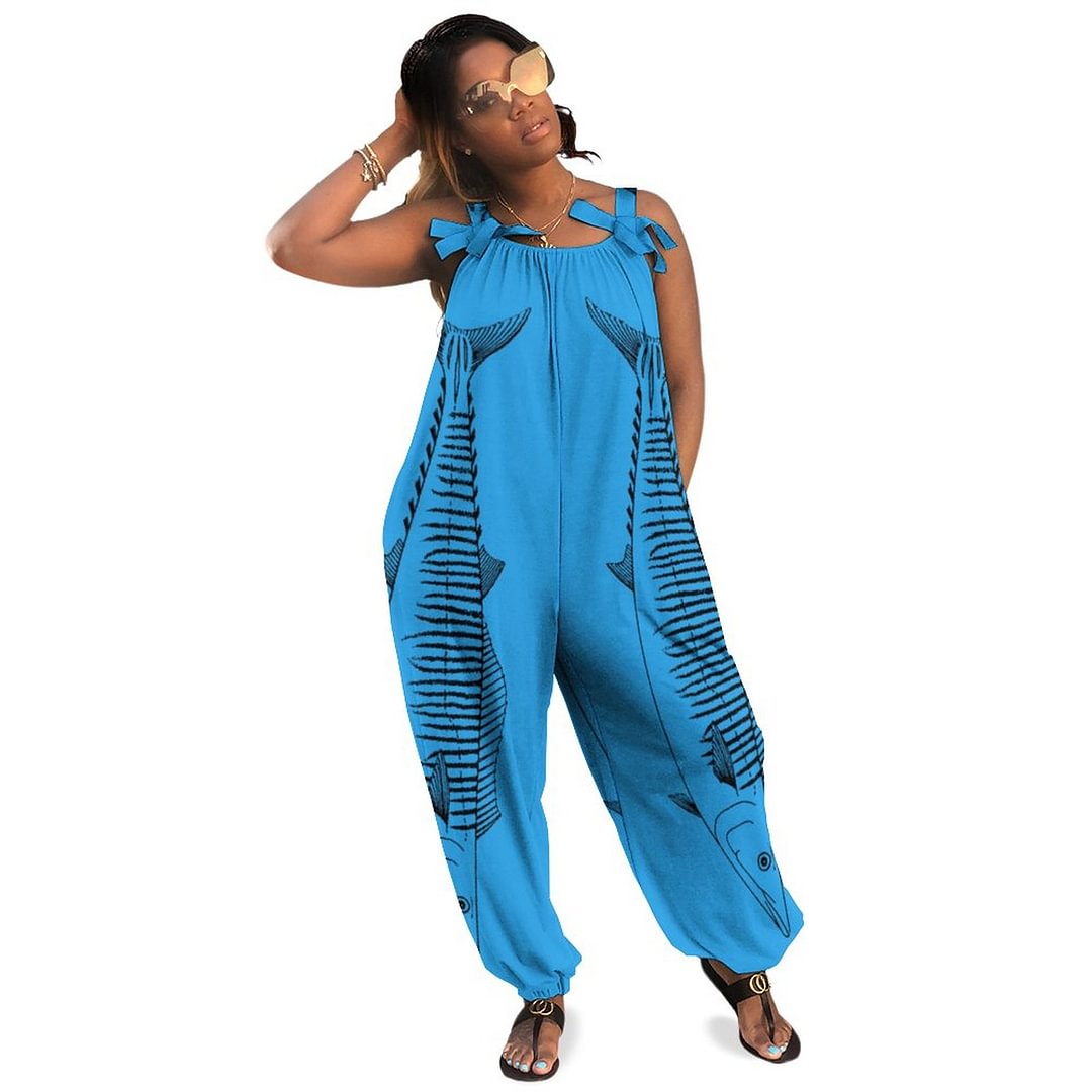 Wahoo Fish Pattern Boho Vintage Loose Overall Corset Jumpsuit Without Top
