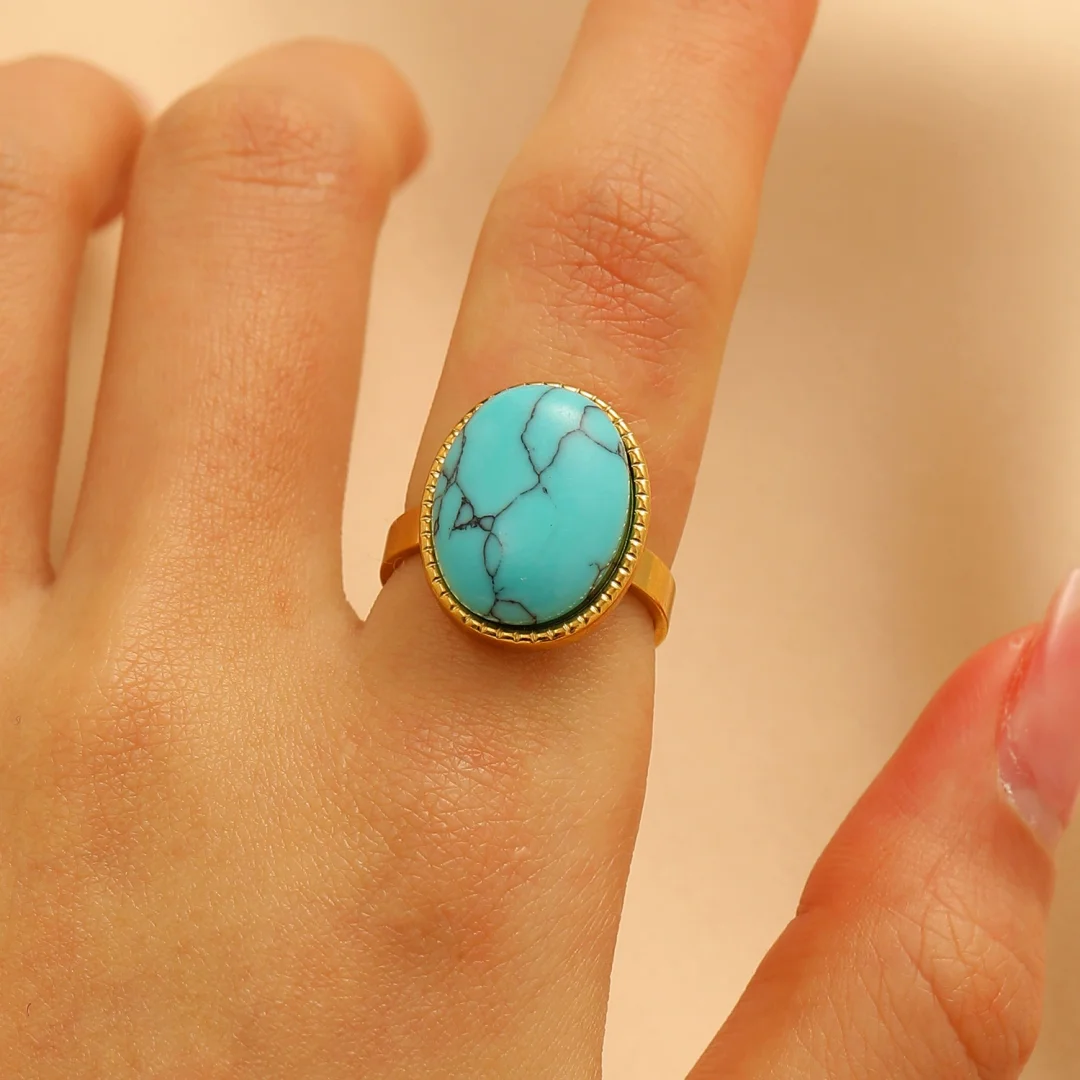 Turquoise/Tiger Eye Gold-Plated Open End Ring
