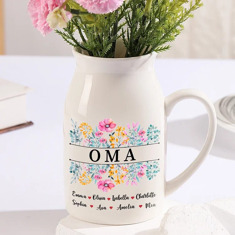Kettenmachen Personalisierte 8 Namen & Text Bunte Blumen Familie Vase