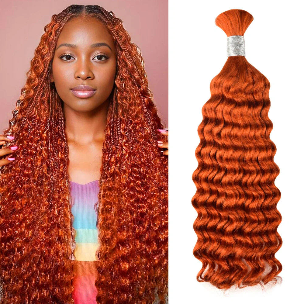 #350 Ginger Orange Deep Wave Hair Bulk | For Braiding | 100% Human Hair | BORUIHAIR