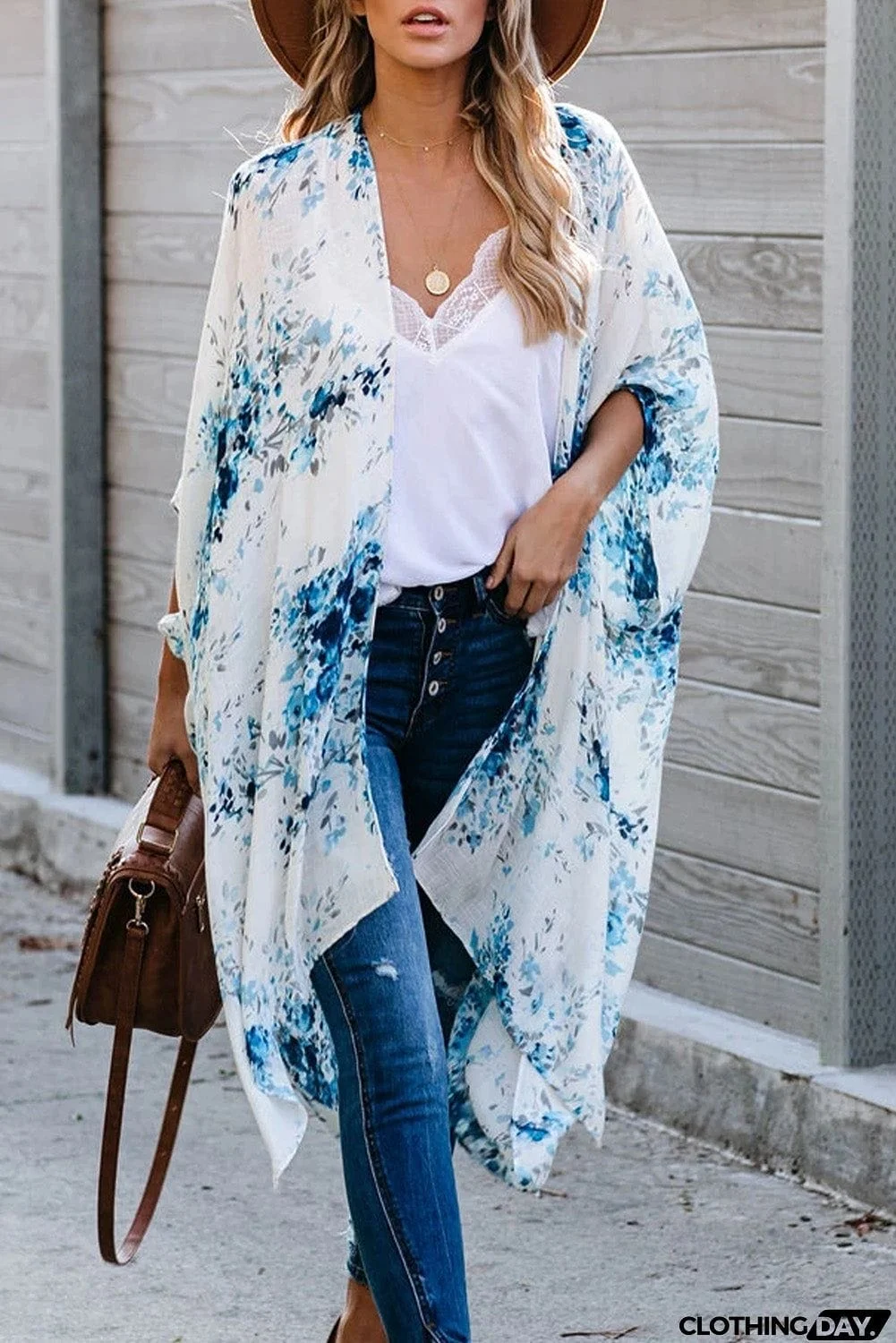Floral Kimono Sleeves Chiffon Loose Beach Cover Up