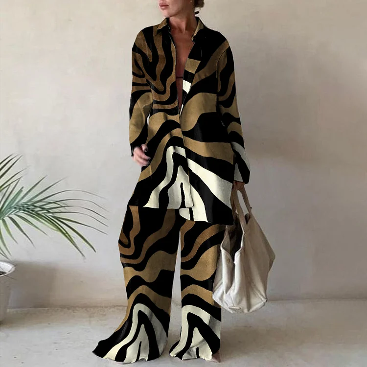 Casual Gradient Zebra Print Two Piece Set