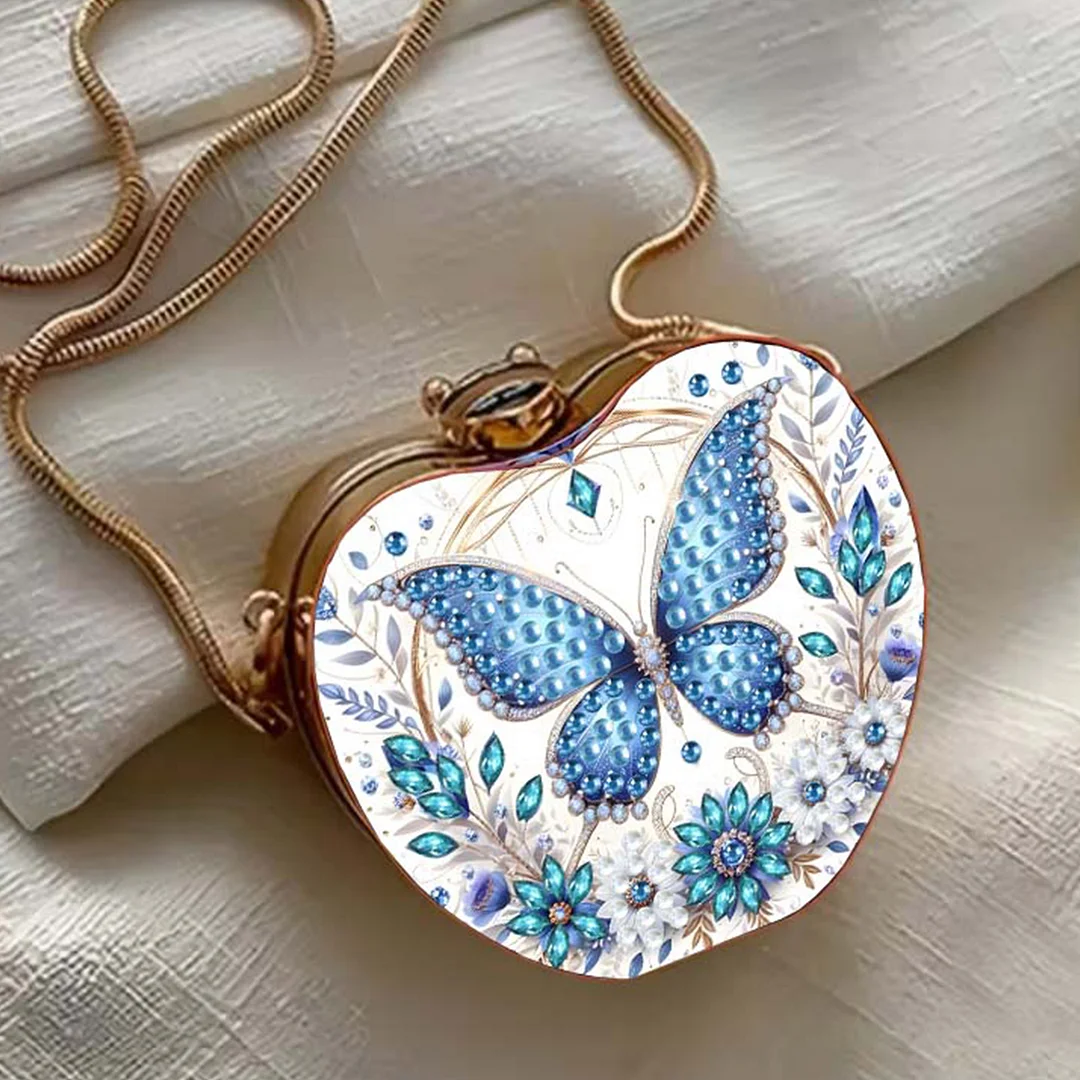 Butterfly C DIY Acrylic Love Diamond Art Painting Card Case Wallet with Chain Small Diamond Painting Crossbody Bag for Adults Women Girls Gift