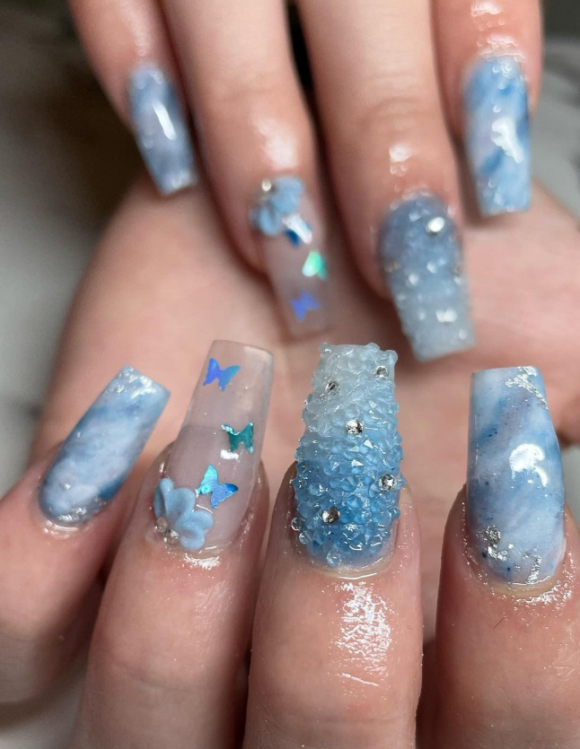 light blue and silver nail designs