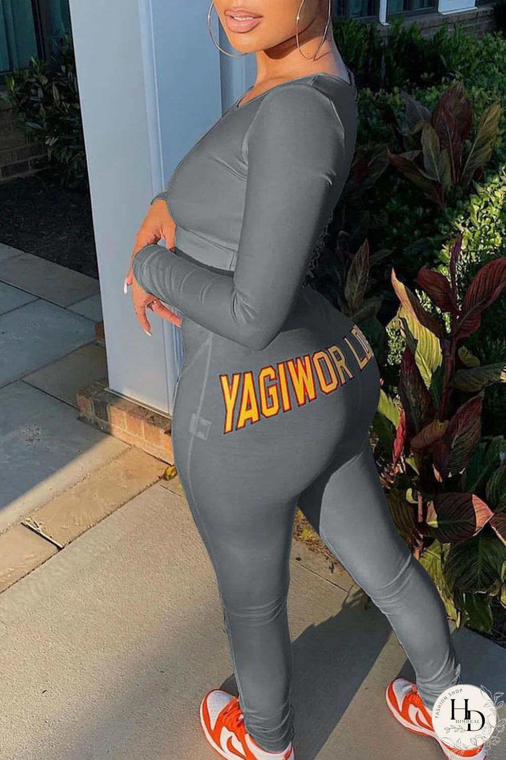 Black Sexy Print Bandage Hollowed Out Split Joint O Neck Long Sleeve Two Pieces