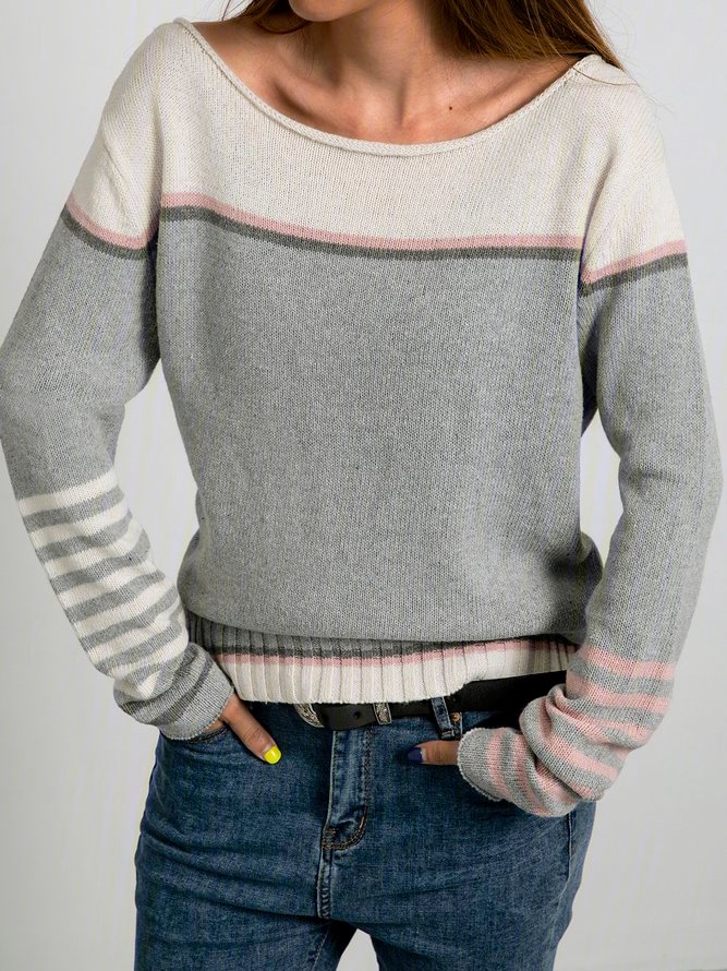Color-Block Long Sleeve Crew Neck Sweater