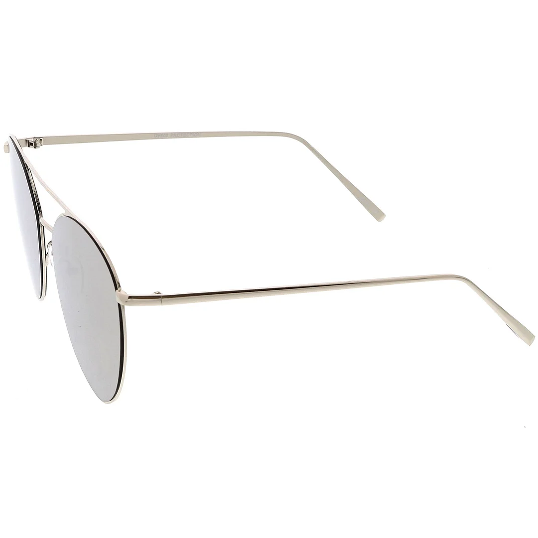 Oversize Thin Metal Aviator glasses Double Crossbar Mirrored Flat Lens 62mm