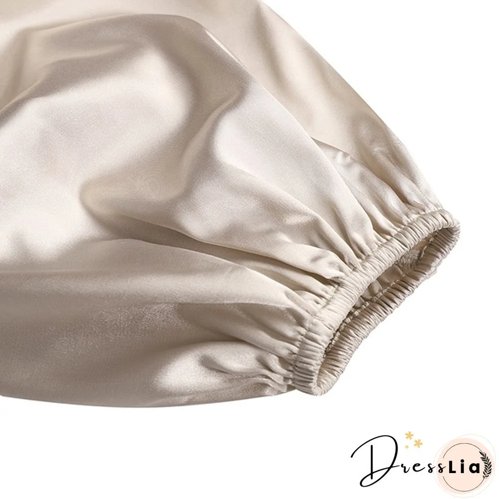 Women Solid Color Stain V Neck Puff Long Sleeve Cocktail Dress Casual Fashion Party Belted Midi Dress Plus Size Kleid