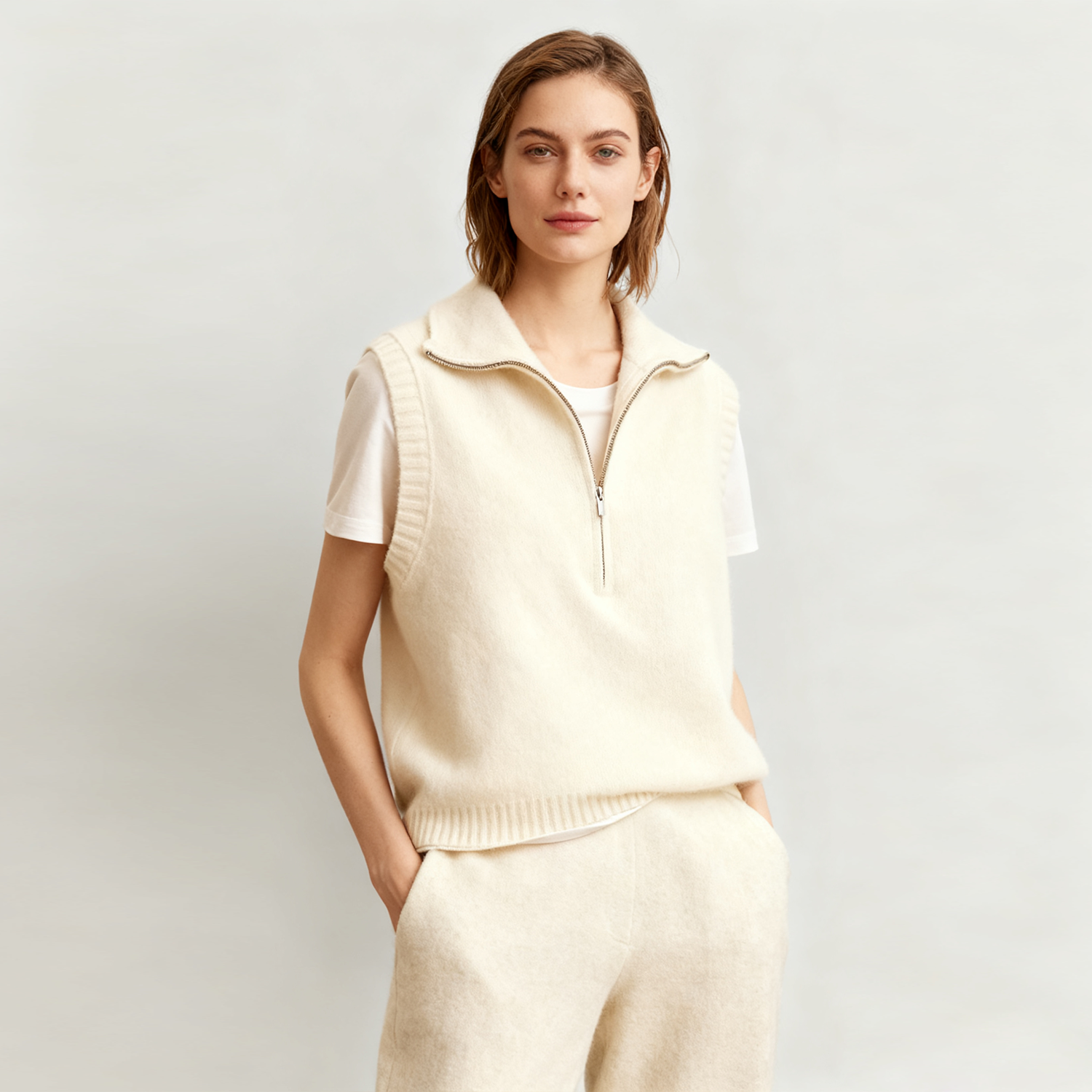 Women's Half-Zip Cashmere Vest REAL SILK LIFE