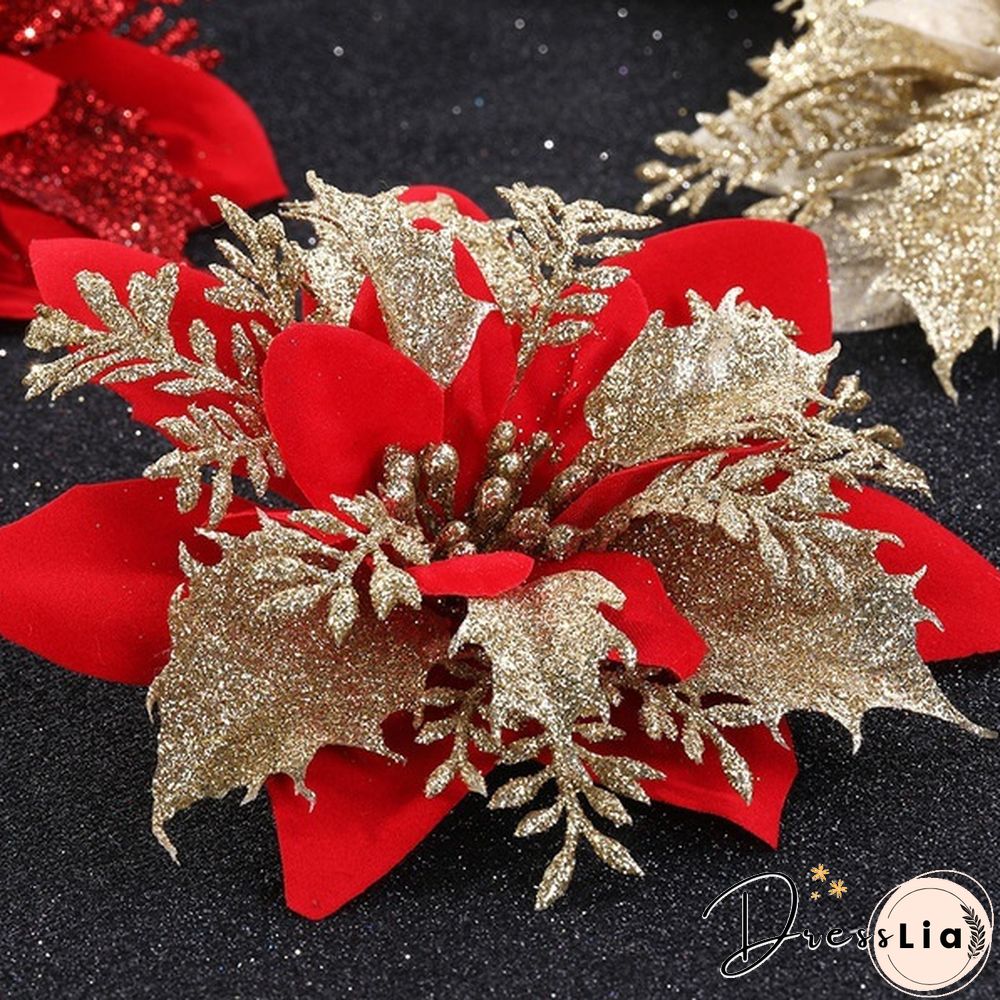 510Pcs Artificial Plastic Christmas Florals Glitter Fake Flowers Merry Tree Decorations